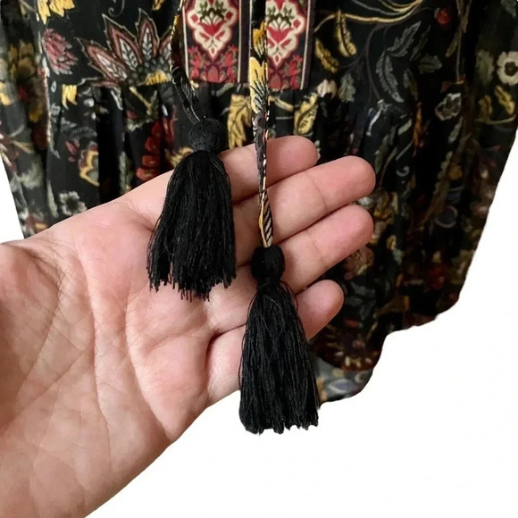 Frye & Co Floral Metallic Chiffon Boho Blouse Split Tie Neck NWT XS - Picture 4 of 13